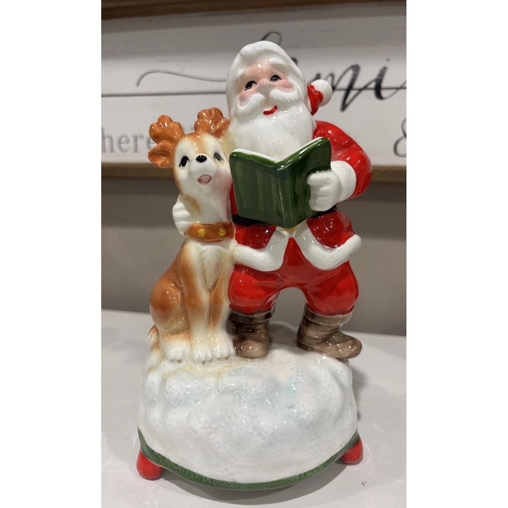 VTG Rare Berman & Anderson Santa Reindeer Music Box 1979 Japan Winter Wonderland
